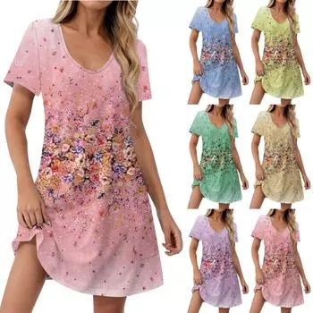 Женские модные повседневные платья с карманами и принтом в богемном стиле, пляжные платья с v-образным вырезом и короткими рукавами L синий