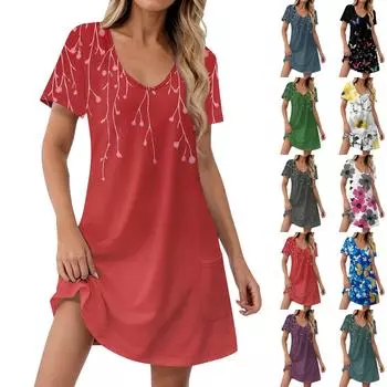 Женские модные повседневные платья с карманами и принтом в богемном стиле, пляжные платья с v-образным вырезом и короткими рукавами S