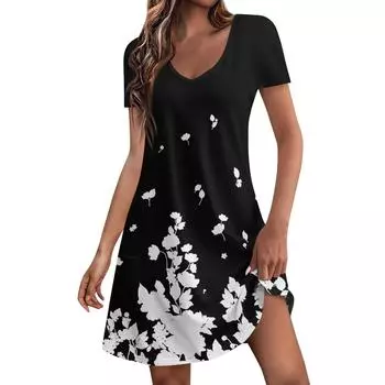 Женские модные повседневные платья с карманами и принтом в богемном стиле, пляжные платья с v-образным вырезом и короткими рукавами S синий