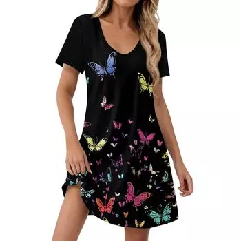 Женские модные повседневные платья с карманами и принтом в богемном стиле, пляжные платья с v-образным вырезом и короткими рукавами S фиолетовый