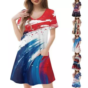 Женские модные повседневные платья с карманами и принтом в богемном стиле, пляжные платья с v-образным вырезом и короткими рукавами M бежевый