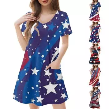 Женские модные повседневные платья с карманами и принтом в богемном стиле, пляжные платья с v-образным вырезом и короткими рукавами XL