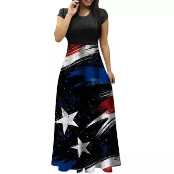 Женские модные повседневные платья с круглым вырезом и коротким рукавом на День независимости L