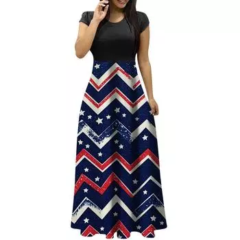 Женские модные повседневные платья с круглым вырезом и коротким рукавом на День независимости XXL розовый