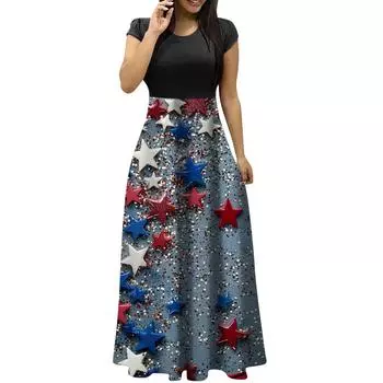 Женские модные повседневные платья с круглым вырезом и коротким рукавом на День независимости S