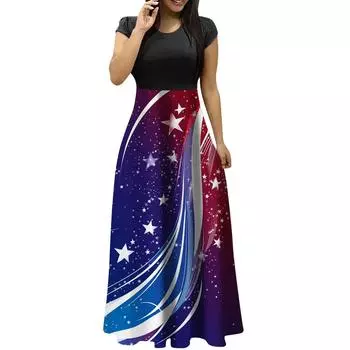 Женские модные повседневные платья с круглым вырезом и коротким рукавом на День независимости M