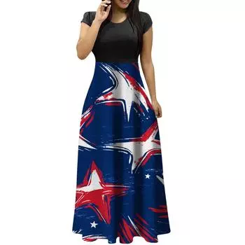 Женские модные повседневные платья с круглым вырезом и коротким рукавом на День независимости L