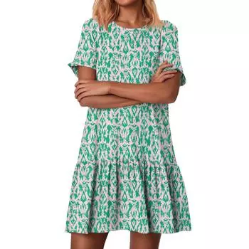 Женские модные повседневные платья с круглым вырезом и коротким рукавом с оборками и винтажным принтом XL