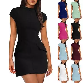 Женские модные повседневные платья с круглым вырезом и рукавами на плечах, облегающие вечерние платья XXXL чёрный