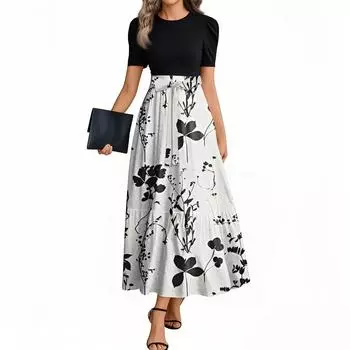 Женские модные повседневные платья с поясом, короткими рукавами и круглым вырезом, с принтом, элегантные, темпераментные XXL