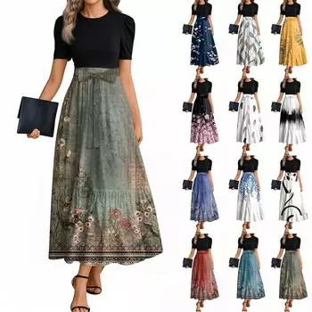 Женские модные повседневные платья с поясом, короткими рукавами и круглым вырезом, с принтом, элегантные, темпераментные L хаки