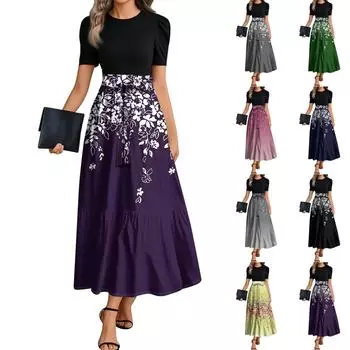 Женские модные повседневные платья с поясом, коротким рукавом, круглым вырезом, геометрическим узором, элегантные платья с темпераментом M