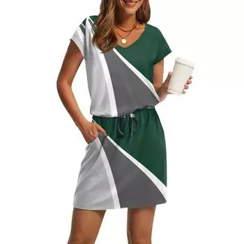 Женские модные повседневные платья с V-образным вырезом и коротким рукавом, на завязках и карманах с принтом XXL