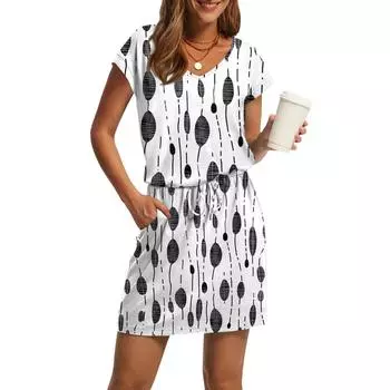 Женские модные повседневные платья с V-образным вырезом и коротким рукавом, на завязках и карманах с принтом XXL белый