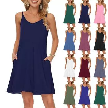 Женские модные повседневные пляжные платья однотонные с карманами платья L армия зеленый