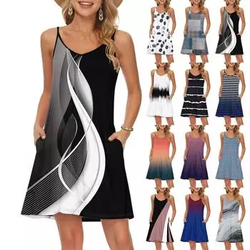 Женские модные повседневные пляжные платья однотонные с карманами платья L чёрный