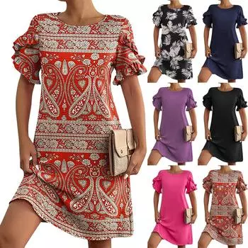 Женские модные повседневные пляжные свободные прямые платья с коротким рукавом L чёрный