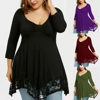 Женские модные повседневные прозрачные кружевные топы большого размера с длинными рукавами нестандартной формы XXXXXL красный