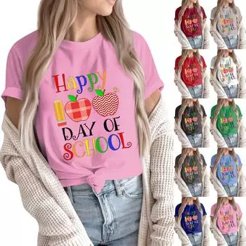 Женские модные повседневные пуловеры с короткими рукавами и круглым вырезом с принтом L чёрный