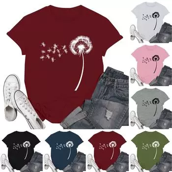 Женские модные повседневные пуловеры с короткими рукавами и круглым вырезом с принтом L армия зеленый