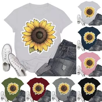 Женские модные повседневные пуловеры с короткими рукавами и круглым вырезом с принтом L армия зеленый