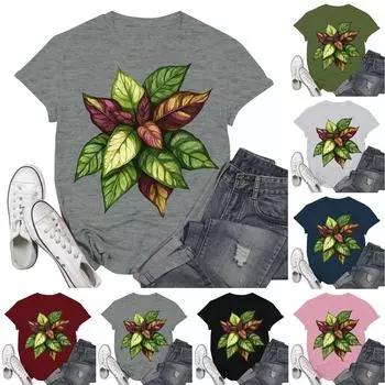 Женские модные повседневные пуловеры с короткими рукавами и круглым вырезом с принтом L армия зеленый