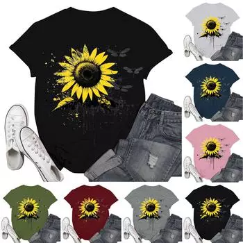 Женские модные повседневные пуловеры с короткими рукавами и круглым вырезом с принтом L армия зеленый