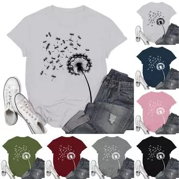 Женские модные повседневные пуловеры с короткими рукавами и круглым вырезом с принтом L армия зеленый