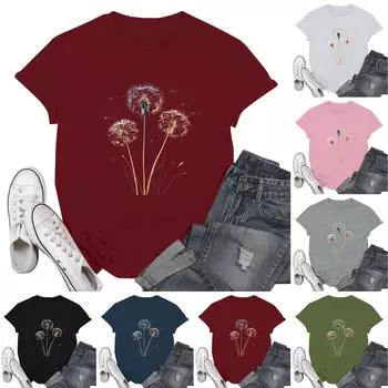 Женские модные повседневные пуловеры с короткими рукавами и круглым вырезом с принтом L армия зеленый