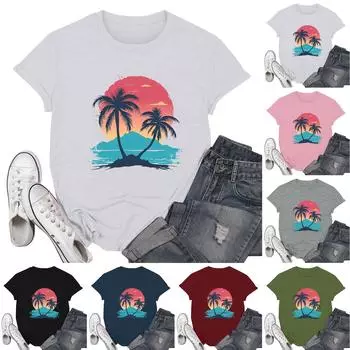 Женские модные повседневные пуловеры с короткими рукавами и круглым вырезом с принтом L тёмно-синий