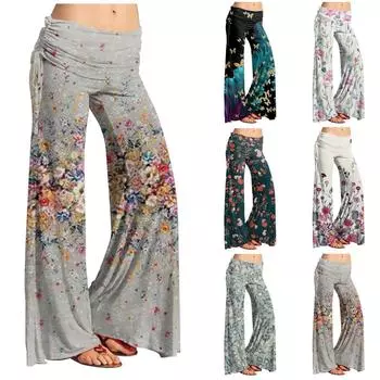 Женские модные повседневные расклешенные брюки с кулиской и принтом, широкие брюки L розовый