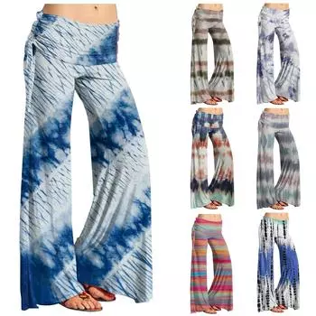 Женские модные повседневные расклешенные брюки с кулиской и полосатым принтом, широкие брюки L синий