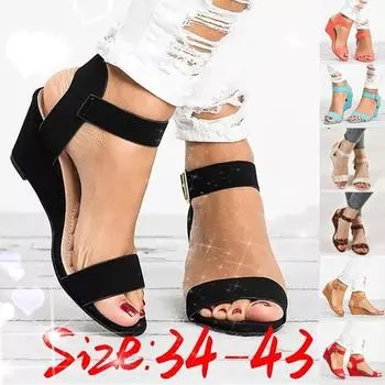 Женские модные повседневные сандалии, летние туфли на танкетке, сандалии с открытым носком и ремешком на щиколотке, большие размеры 34-43 43 чёрный