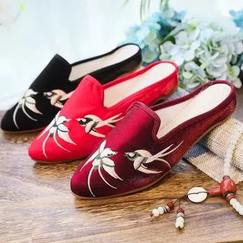 Женские модные повседневные сандалии-мюли с острым носком из яркой шелковой ткани 39 бордовый