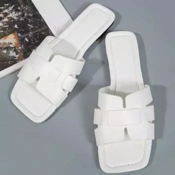 Женские модные повседневные сандалии на плоской подошве, универсальная одежда для отдыха на открытом воздухе, тапочки на плоской подошве для ношения на улице 43 белый