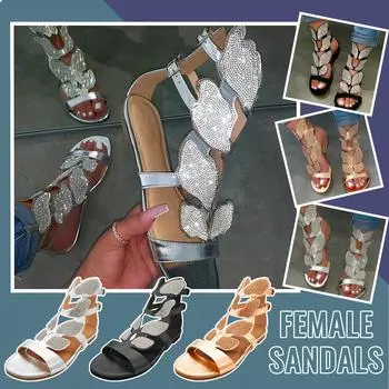 Женские модные повседневные сандалии с открытым носком и стразами, туфли на низком каблуке 37 чёрный