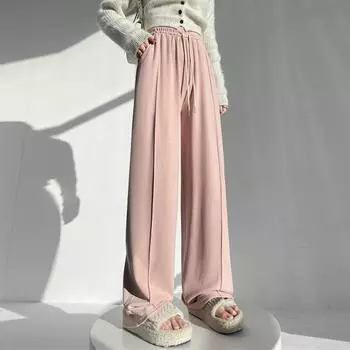Женские модные повседневные широкие брюки с завязками на завязках, осенние однотонные свободные брюки с высокой талией, прямые брюки S чёрный