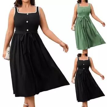 Женские модные повседневные свободные элегантные ветровые однотонные платья с открытой спиной большого размера XXXL чёрный