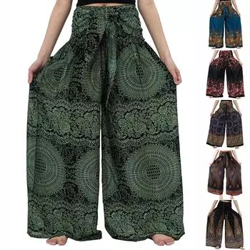 Женские модные повседневные свободные брюки с широкими штанинами и этническим принтом M чёрный