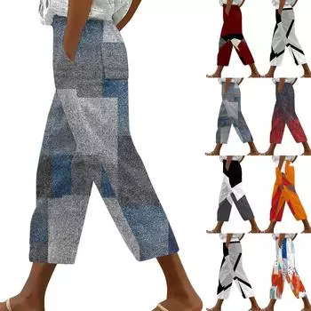 Женские модные повседневные свободные брюки-шаровары с высокой талией, узкие штанины, карманы, шнурок, сшивание, напечатанные брюки Nine Minute L синий