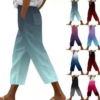 Женские модные повседневные свободные брюки-шаровары с высокой талией, узкие брюки с карманами и завязками, градиентные девятиминутные брюки L чёрный