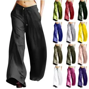 Женские модные повседневные свободные брюки в стиле ретро с широкими штанинами и карманами L