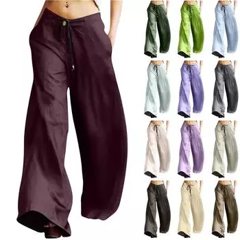 Женские модные повседневные свободные брюки в стиле ретро с широкими штанинами и карманами L армия зеленый