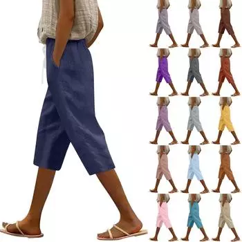 Женские модные повседневные свободные однотонные брюки без карманов, брюки 7/10 L бежевый