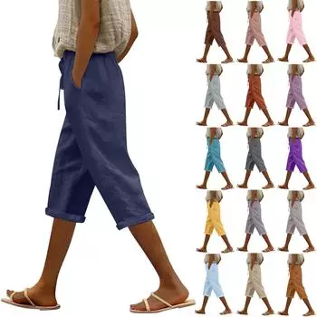 Женские модные повседневные свободные однотонные брюки без карманов, брюки 7/10 M
