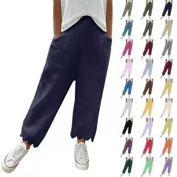 Женские модные повседневные свободные однотонные брюки с карманами 7/10 Брюки L
