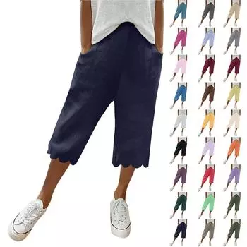 Женские модные повседневные свободные однотонные брюки с карманами 7/10 Брюки XXL чёрный