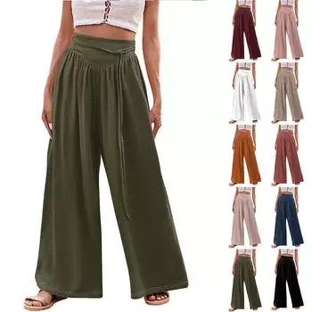 Женские модные повседневные свободные однотонные брюки с ремешками и карманами L армия зеленый