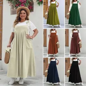 Женские модные повседневные свободные однотонные платья без рукавов большого размера XL