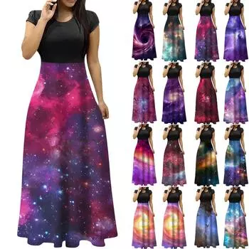 Женские модные повседневные свободные платья с круглым вырезом и коротким рукавом XXL